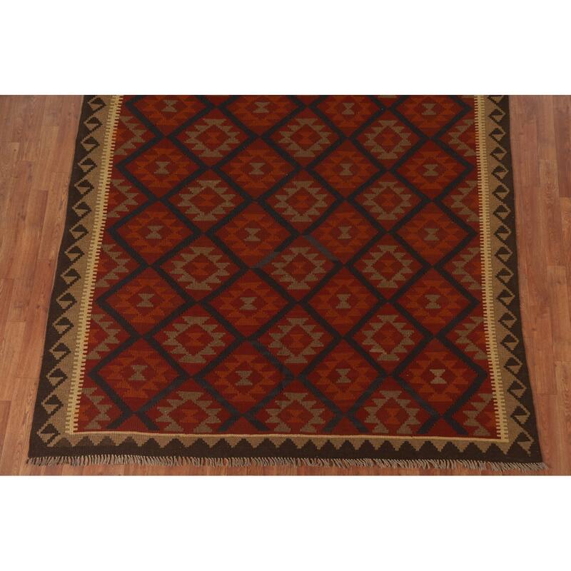 Hand Woven Oriental 100% Wool Carpet Southwestern Geometric Multi-Colored Kilim Area Rug - 9' 5'' X 6' 9''