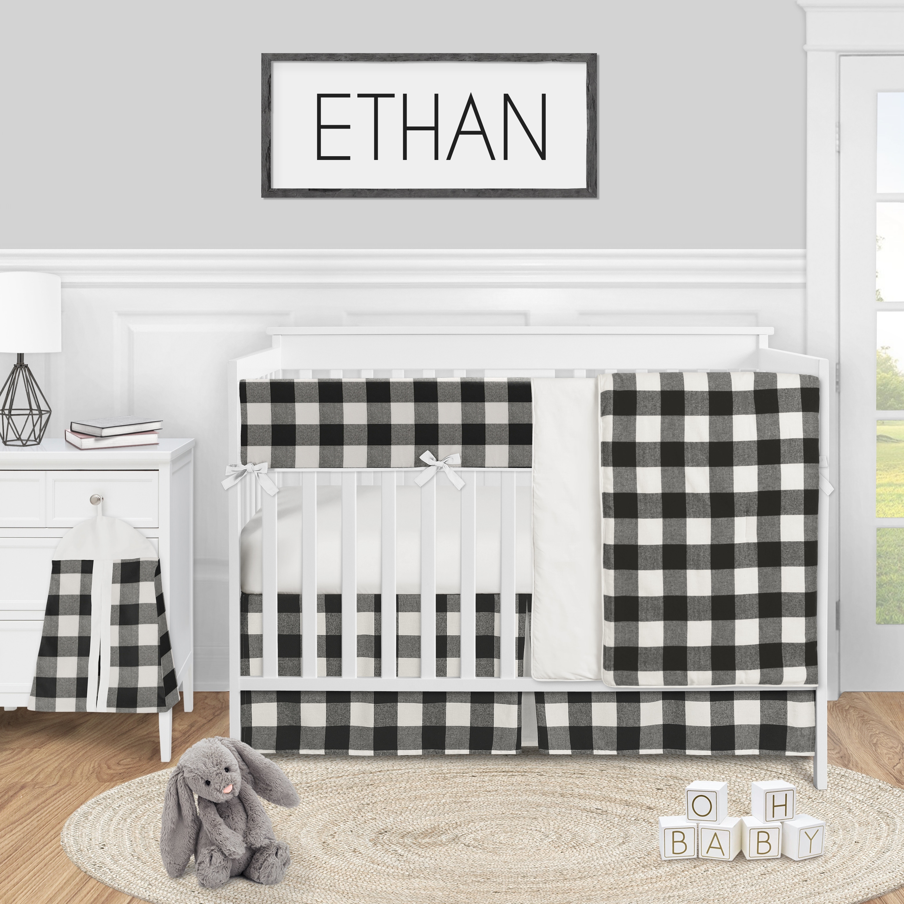Buffalo Plaid Check Collection Boy Or Girl 5pc Nursery Crib Bedding Set Black White Rustic Woodland Flannel Country Lumberjack Overstock 31290427