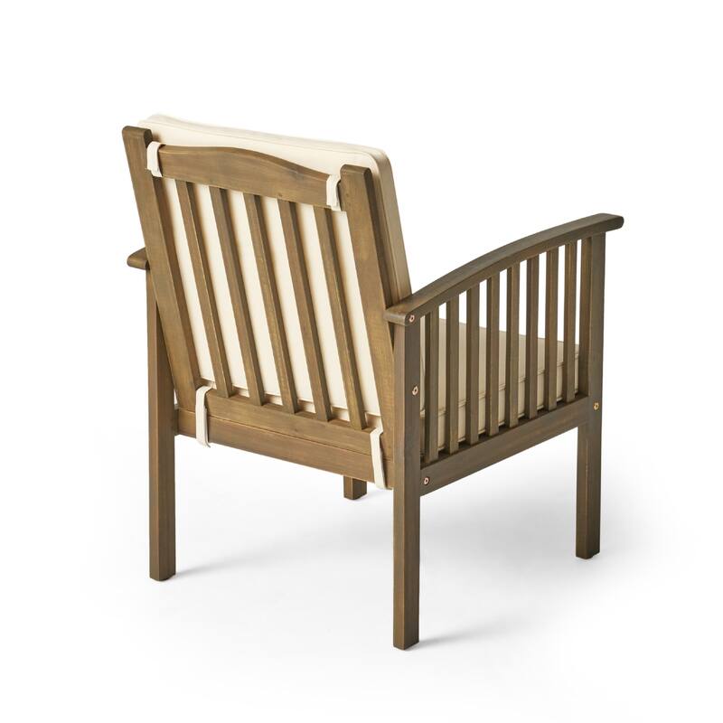 Gerry Outdoor Club Chair Set of 2, Cream Cushions, Slatted Dark Brown