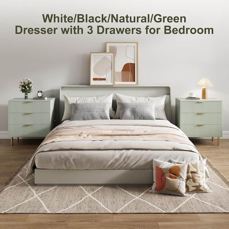 Modern 3 Drawer Dresser for Bedroom, Wood Chest with Gold Handle and Large Drawers for Living Room, Hallway, Entryway