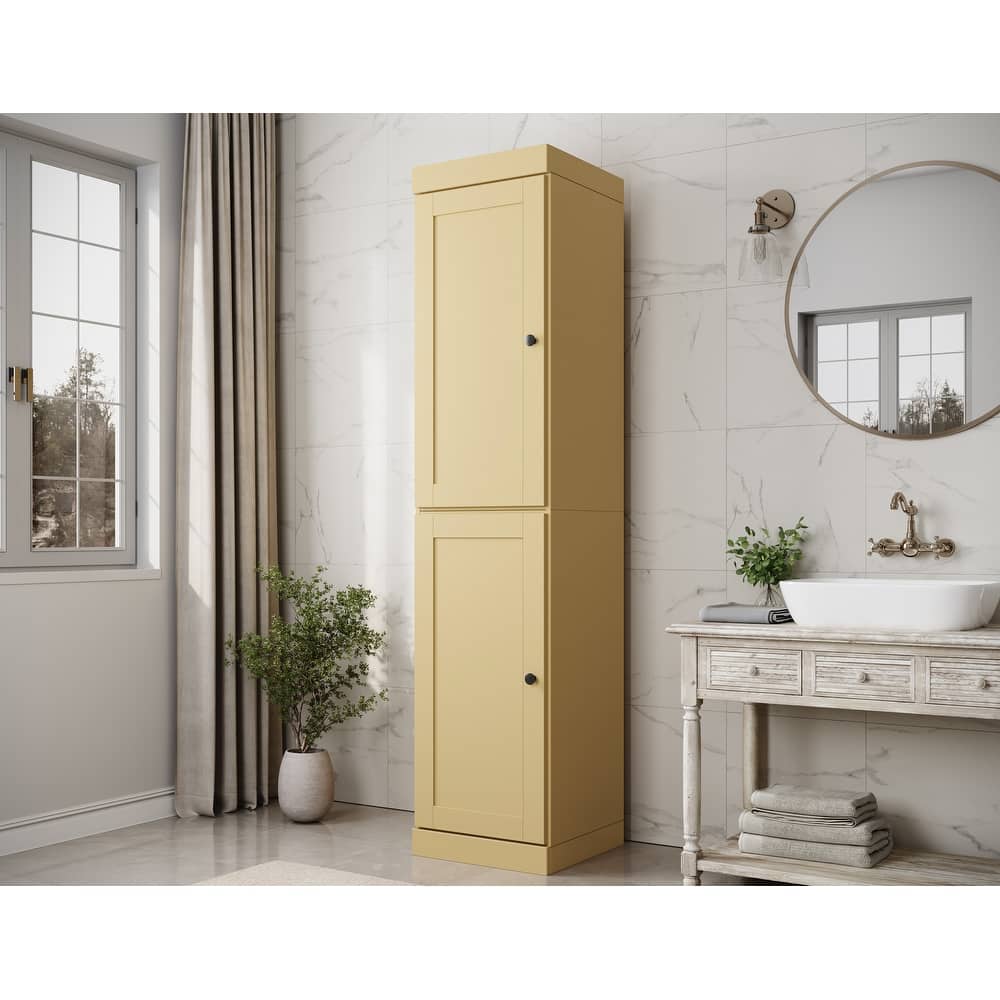 100% Solid Wood Tall Freestanding Bathroom Linen Cabinet with Doors, Adjustable Shelves, Modular Storage, 16.5" W x 71.5" H