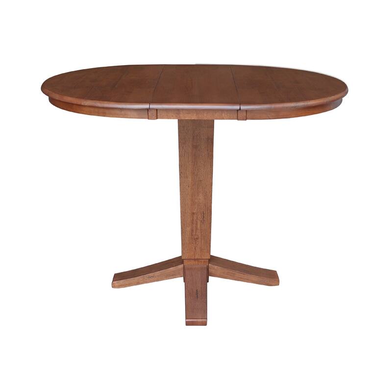 36 in. Round Top Pedestal Counter Height Dining Table with 12 in Leaf