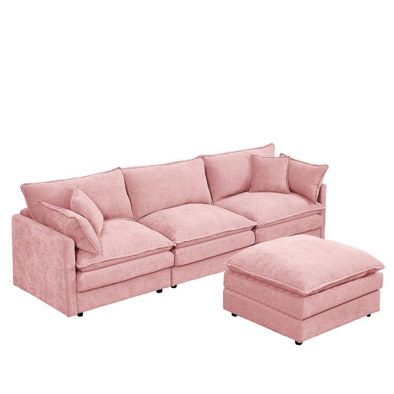 3-Seater Comfy Cloud Couches with Movable Ottoman