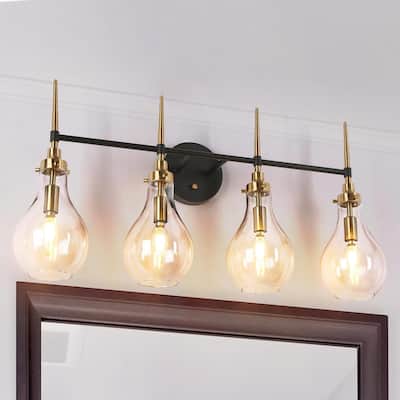 Synia Modern Glam 4-Light Bathroom Vanity Lights Globe Wall Sconce Lamp - L 28.3" x W 7.1" x H 14.5"