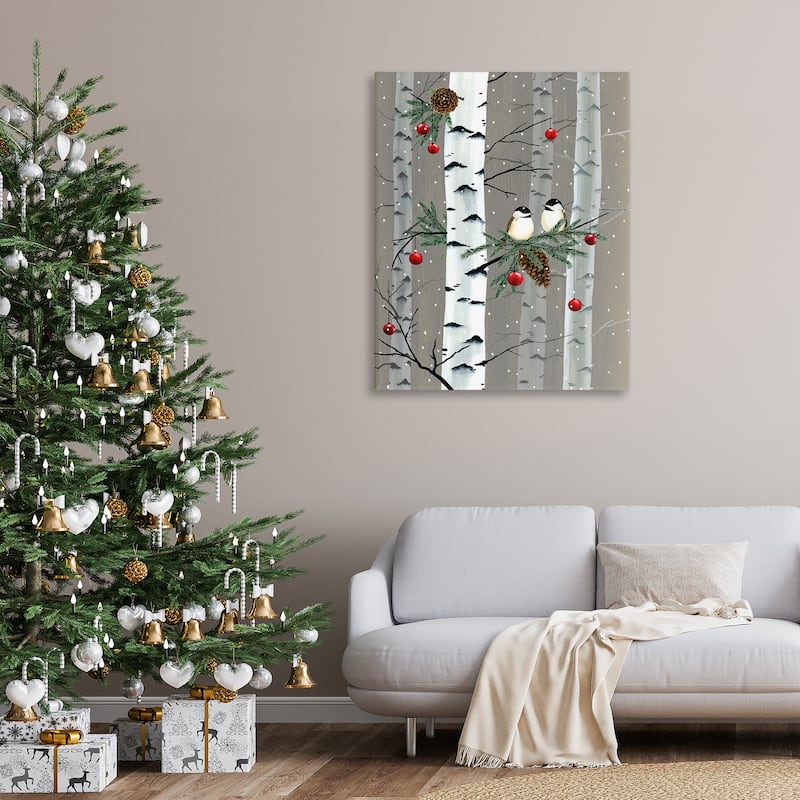 Stupell Birds and Holiday Ornaments Birch Tree Forest Canvas Wall Art