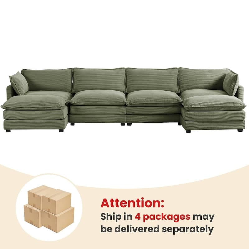 Oversized Modular Corduroy Sectional Sofa Set with Ottoman, 3-Seater / 4-Seater Deep Seat Lounge Couch for Living Room