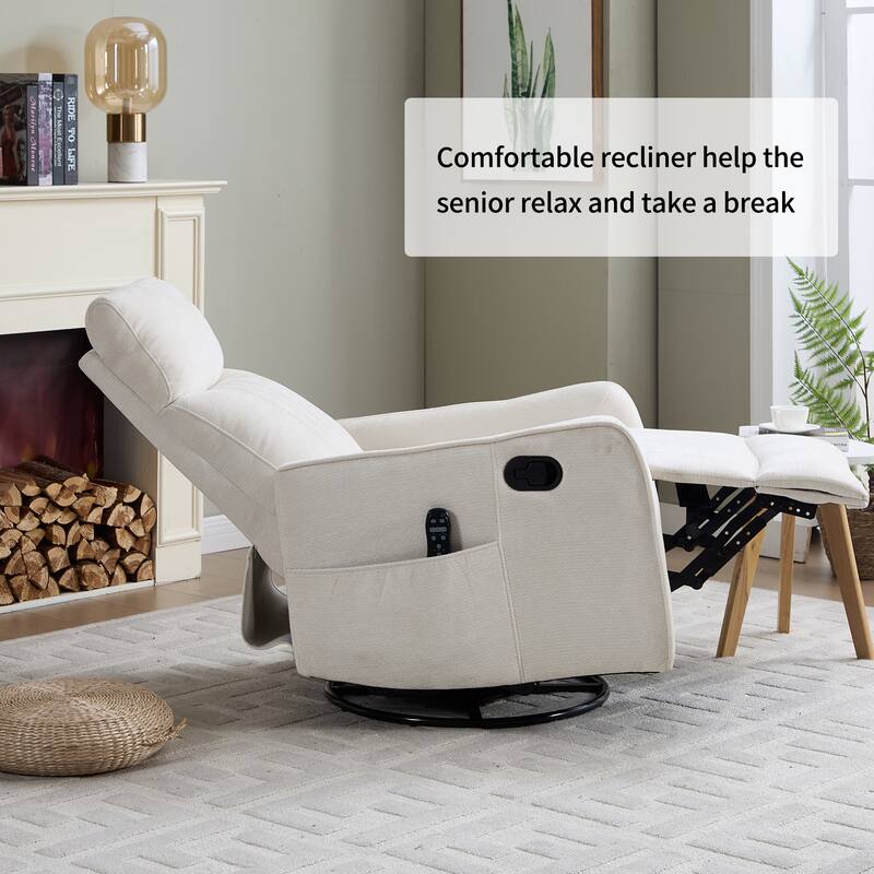 Heat Massage Manual Recliner Chair with Rocker and Swivel in Fabric for Living Room