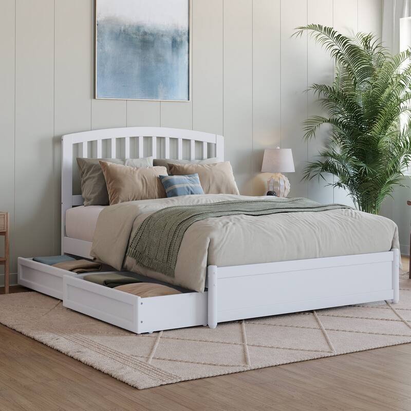 Lucia Platform Bed with Panel Footboard and Storage Drawers - White - Full