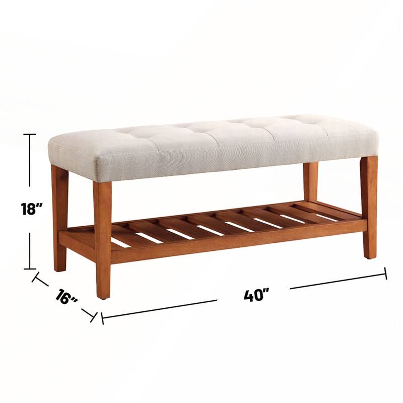 Fabric Upholstered Bench with Open Storage