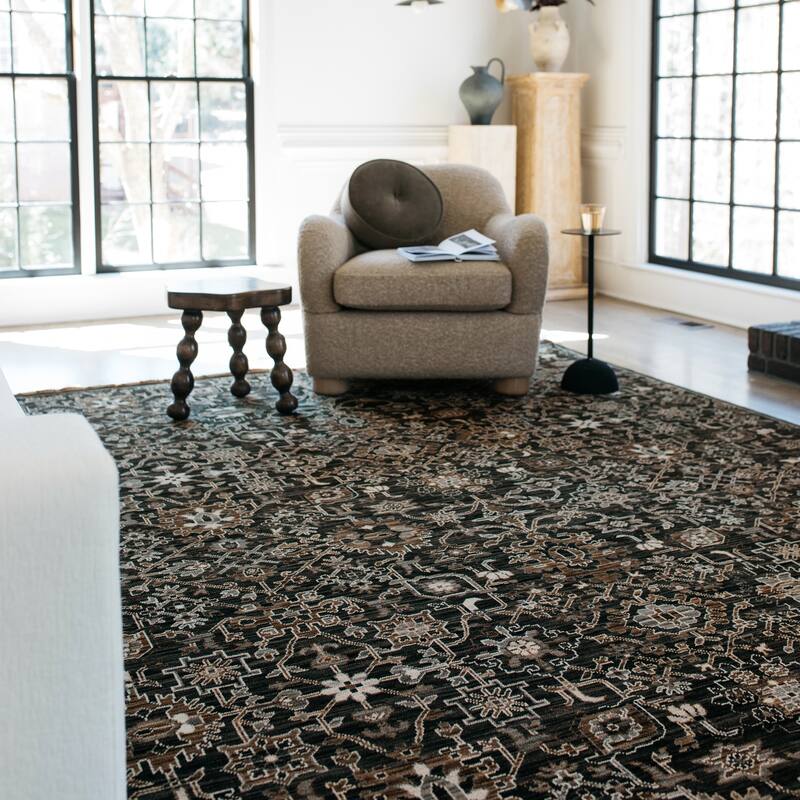 Adelaide Borderless Traditonal Charcoal//Tan Wool Blend Area Rug