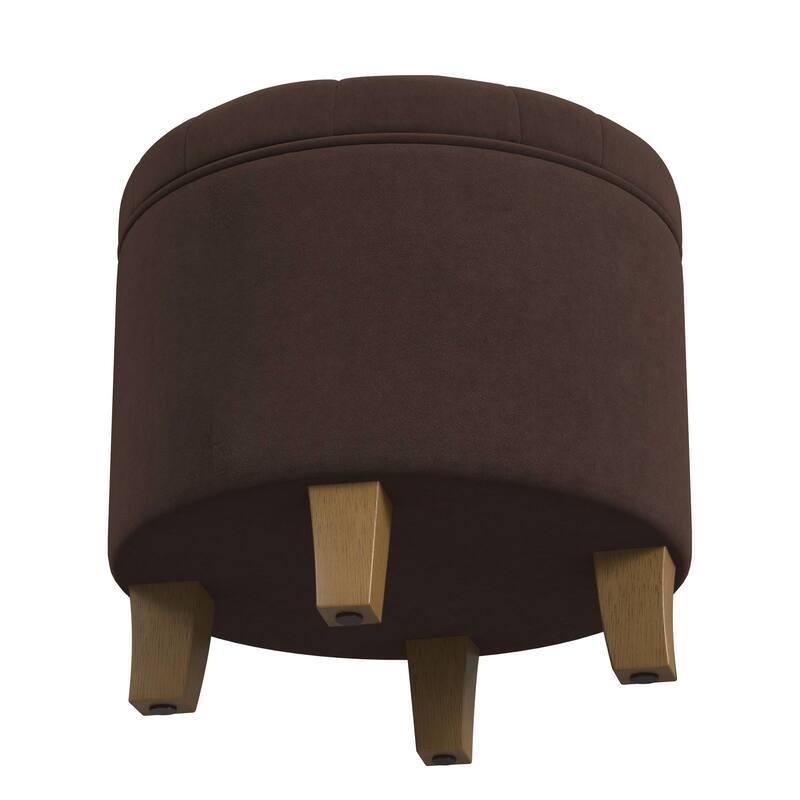 Wes Round Storage Ottoman, Chocolate Brown Velvet, Hardwood, 19 Inch
