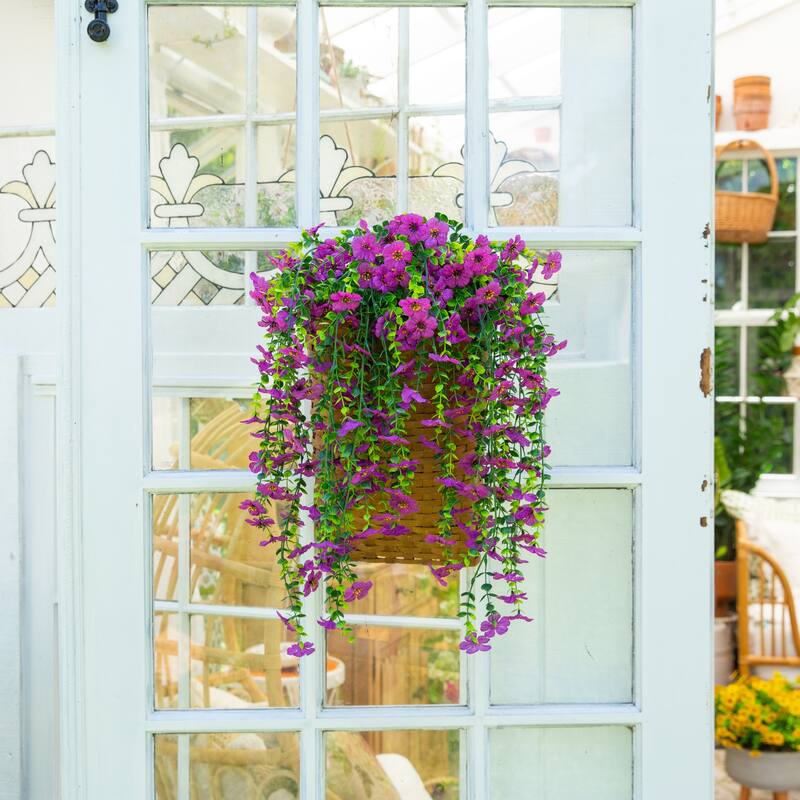 31-in UV Resistant Artificial Daisy Hanging Plant - Set of 6