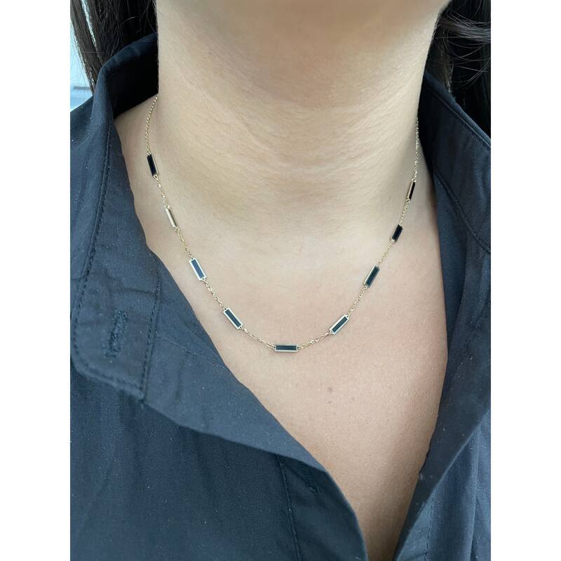 Joelle Onyx Layered Bar Necklace 18 Inches - 14K Gold Onyx Necklace