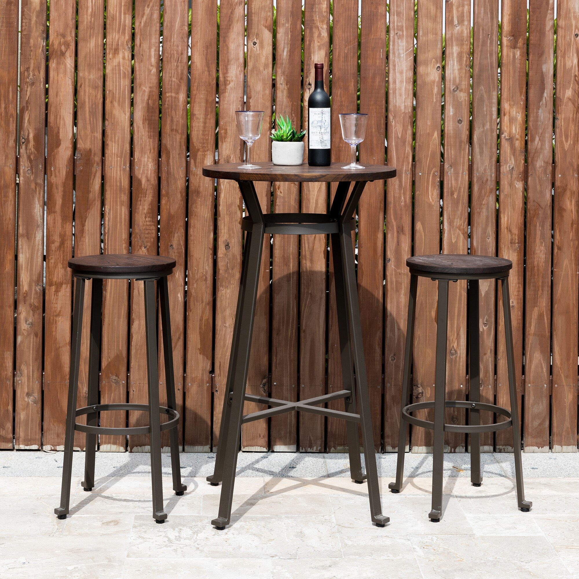 Glitzhome Farmhouse Elm Wood Top Steel Pub Bar Stools Or Bar Table On Sale Overstock 21943113