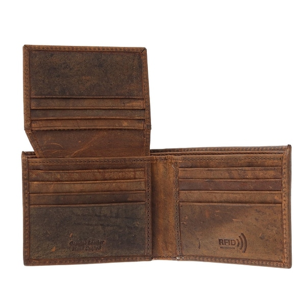New CTM Men/'s Hunter Leather Distressed RFID Bifold Wallet with Interior Zipper