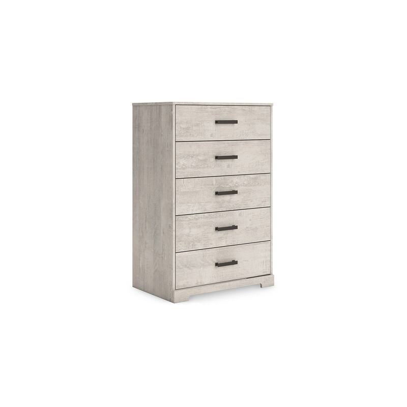 Shawn Tall Dresser Chest, 5 Drawers, Black Handles, Light Gray 46 Inch