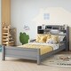 preview thumbnail 26 of 49, Pine Wood Platform Bed with Bookcase Headboard Built-in Motion Sensor Light, Convertible Guardrails, Storage Bed for Kids