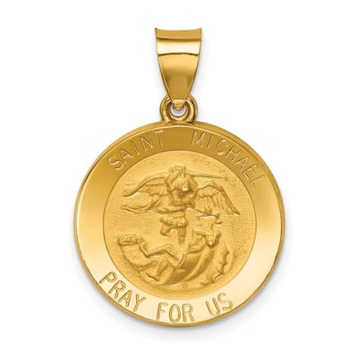 Curata 14k Yellow Gold 18" Satin St. Michael Medal Pendant Necklace
