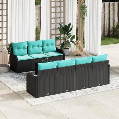 vidaXL 8 Garden Sofa Set with Cushions Black Poly Rattan - 90.9 x 24.4 x 27.2