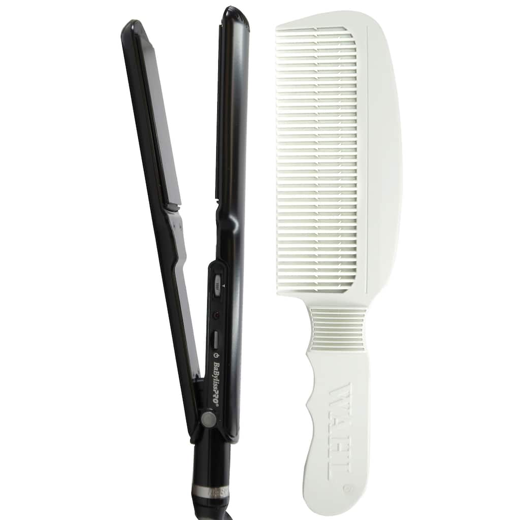BaByliss Pro Porcelain Ceramic Straightening Iron - 1½" #BP9559UC + Wahl Flat Top Comb White #3329-100