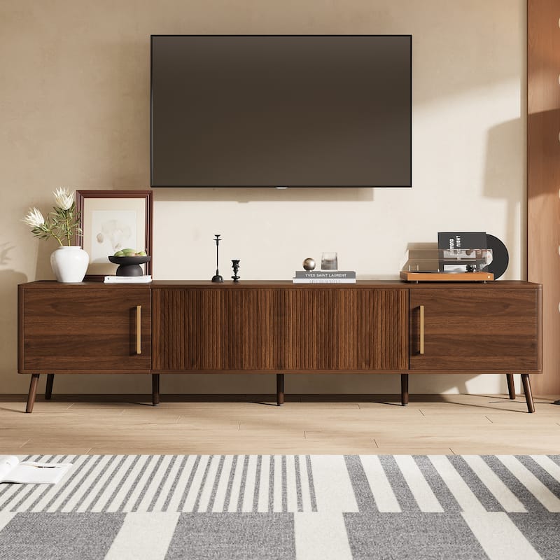 Walnut TV Stand Media Console Table for Living Room, Mid Century Modern Entertainment Center with Storage - Walnut