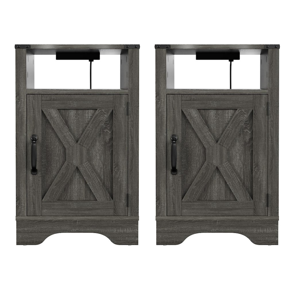 Nightstand Side Table,Wooden Rustic End Table,Tall Bedside Table with Electrical Outlets Charging Station (2 Sets)