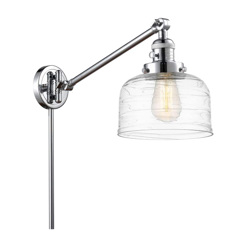 Innovations Lighting Bell - 1 Light 8" Swing Arm - 8" Shade - Plug In or Hardwired - Polished Chrome/Clear Deco Swirl