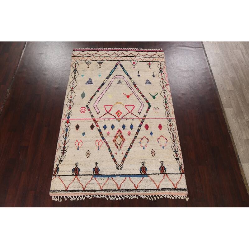 Tribal Oriental Moroccan Geometric Area Rug Hand-knotted Wool Carpet - 6'1" x 9'5"