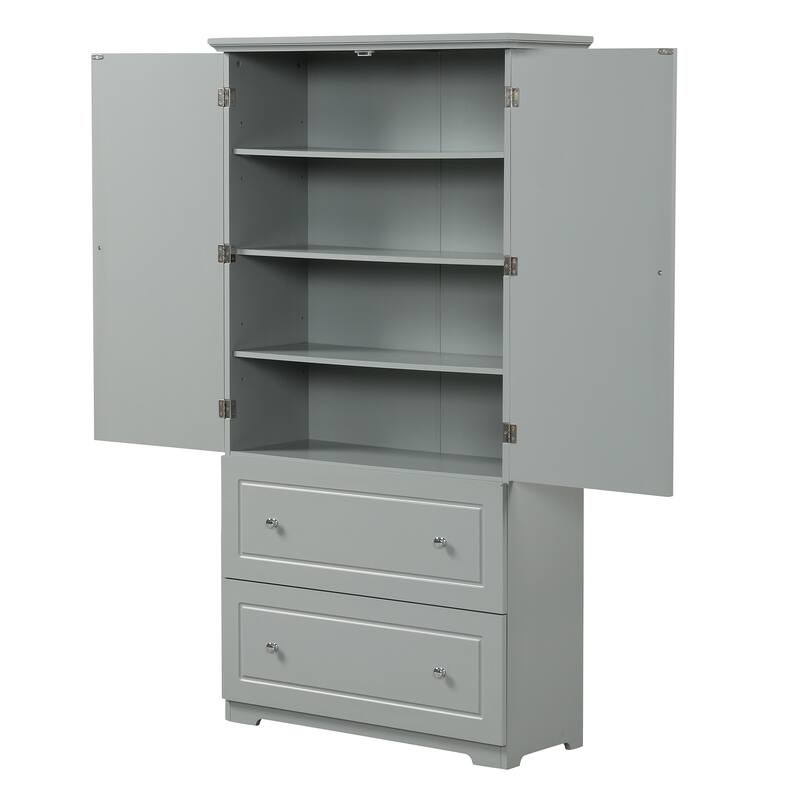 GDFStudio - Wide Bathroom Storage Cabinet with 2 Drawers, Adjustable Shelf & Enclosed Storage - Durable MDF Construction