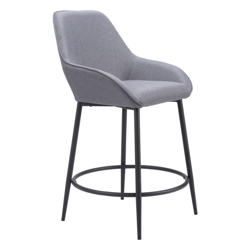 Set of 2 Grey Black 25 Inch Fabric Steel Counter Height Bar Stools - 24" x 22.4" x 38.6"