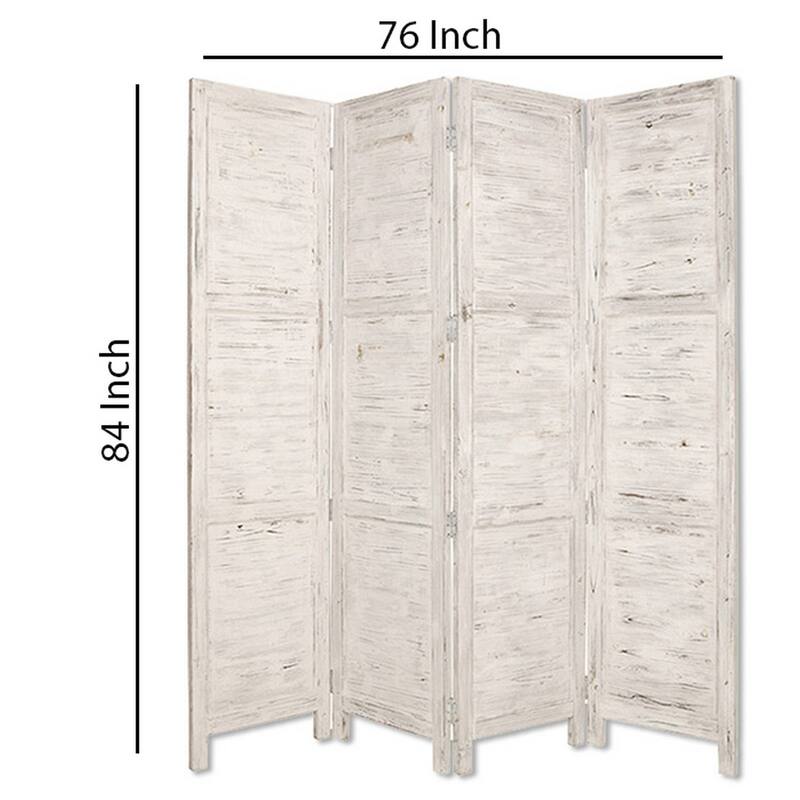 Wooden 4 Panel Foldable Floor Screen with Textured Panels, White