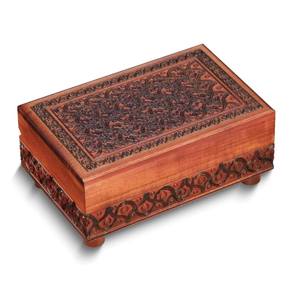Curata Handcrafted Solid Wood Brown Carved Secret Puzzle Box