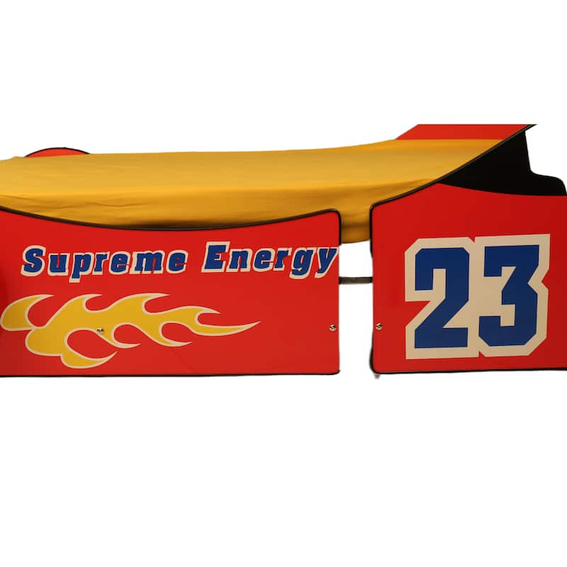 Kids Racing Car Floor Bed with LED Light and Safety Guardrails