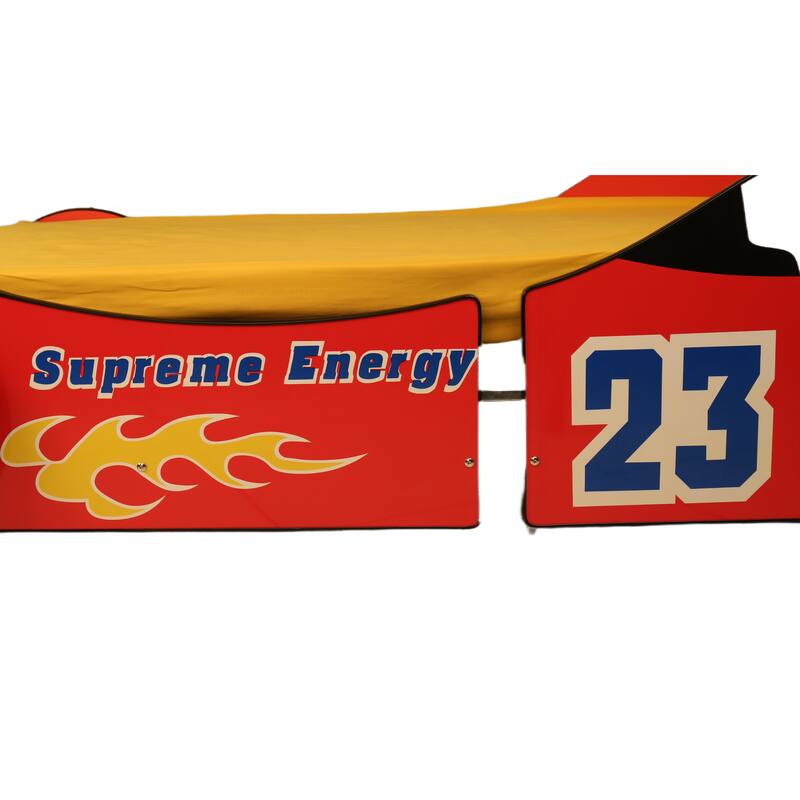 Race Car Twin Floor Bed with LED Headlights and Guardrails MDF Frame