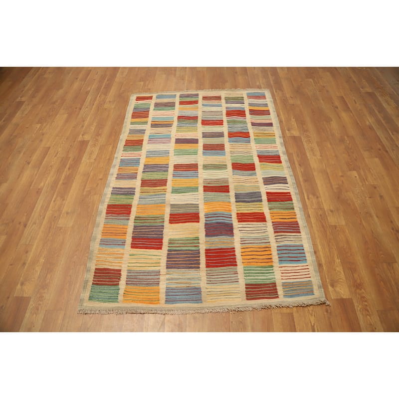 Hand Woven Oriental 100% Wool Carpet Southwestern Modern Multi-Colored Kilim Area Rug - 5' 1'' X 3' 3''