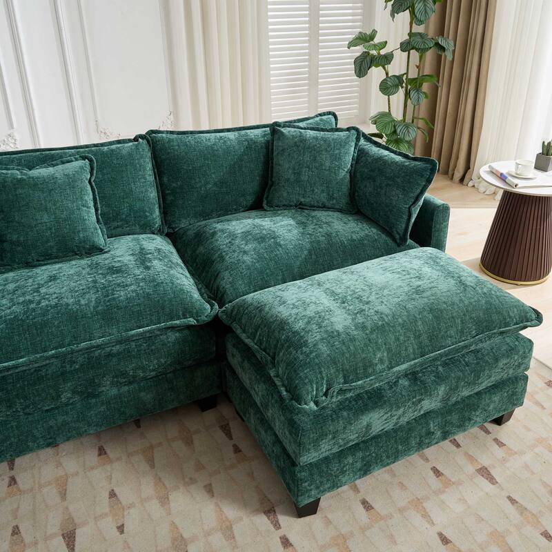 Roomfitters Large Upholstered 4-Seater Sofa with Plush Cushions and Pillows, Modern Cloud Couch for Living Room