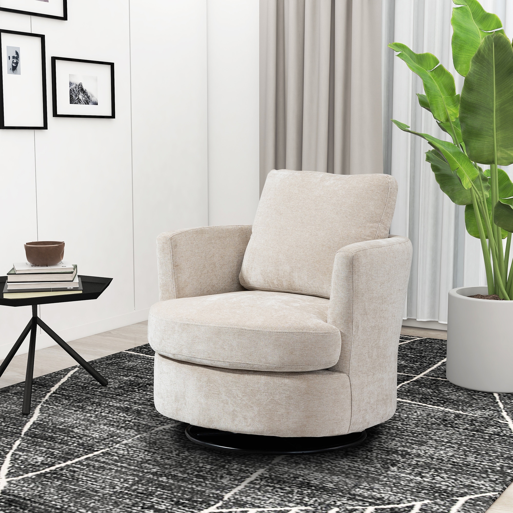 Chenille Swivel Accent Barrel Chair and Comfy Round Accent Sofa Chair for Living Room 360 Degree Club Chair Leisure Arm Chair