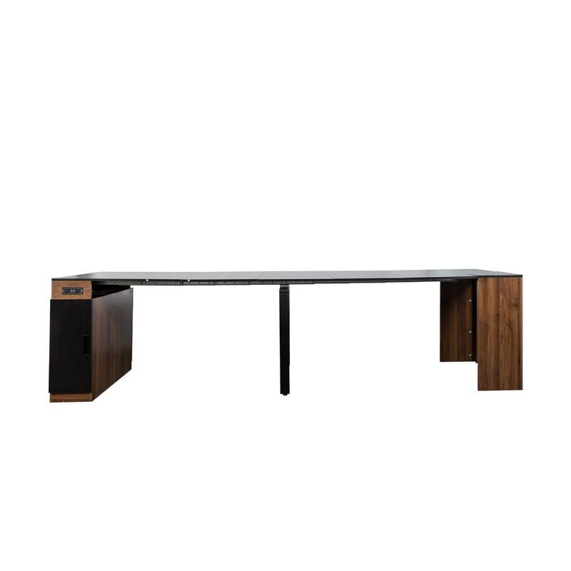 Modern Multifunctional Extendable Dining Table With Outlet,Space Saving Expanding Table With Storage