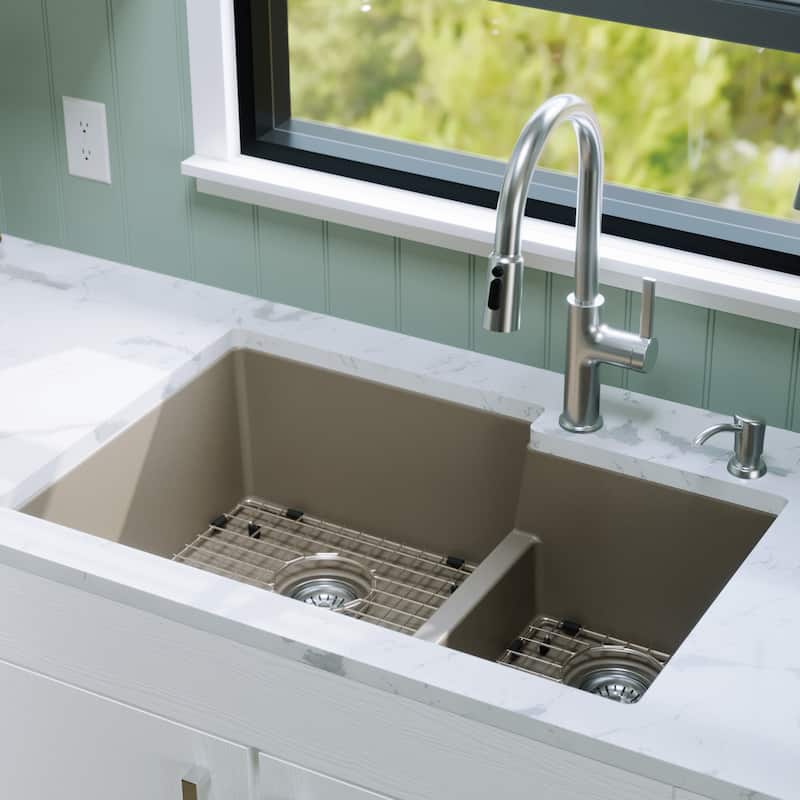 Karran 32" Undermount Large/Small Bowl Quartz Kitchen Sink Kit - 32" x 21.25" x 9"