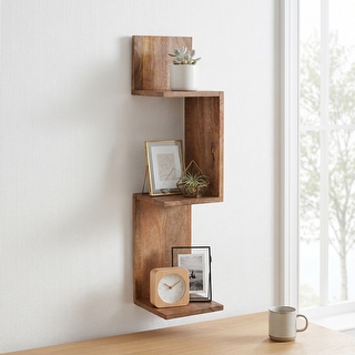 Sagebrook Home Neutral Modern Mange Wood Brown Zig Zag Corner Wall