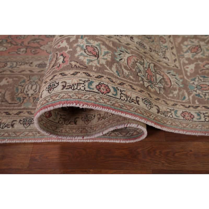 Pink Tabriz Vintage Persian Rug Hand-Knotted Traditional Wool Carpet - 6'6" x 9'11"