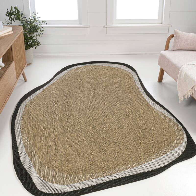 Wyatt Modern Rustic Abstract Indoor/Outdoor Shaped Area Rug - 6 ft. x 9 ft. - Brown/Black