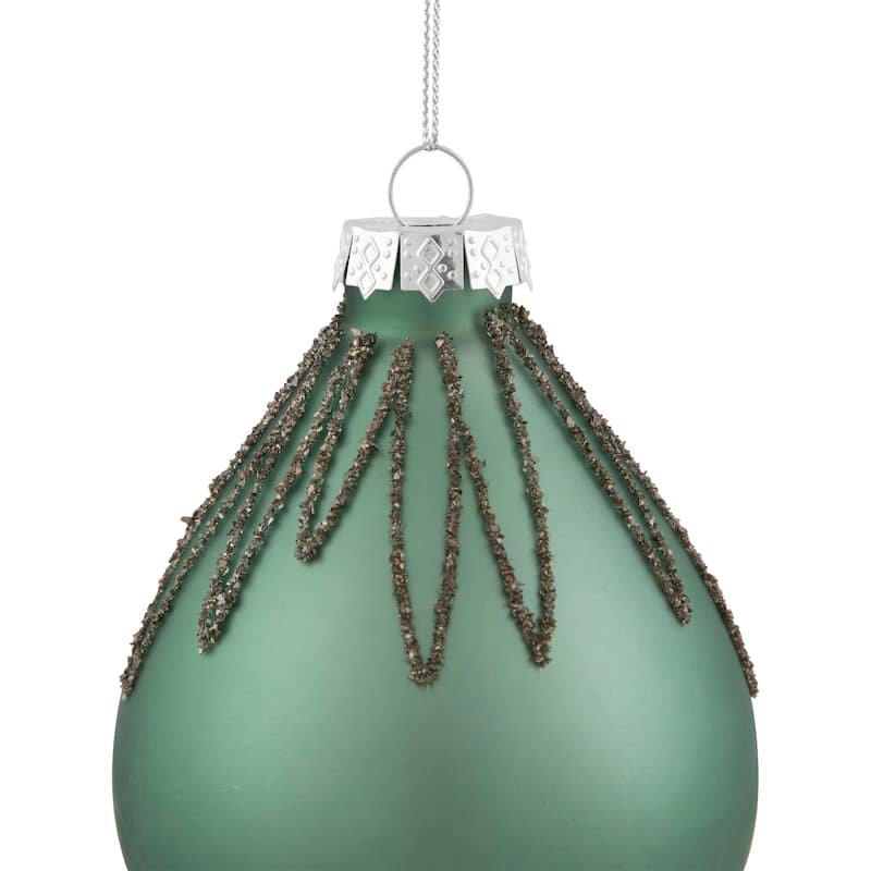 Matte Finial with Glittered Starburst Glass Christmas Ornament - 5" - Green