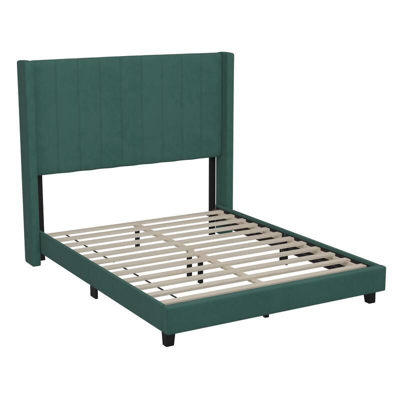 Upholstered Platform Bed with Wingback Headboard