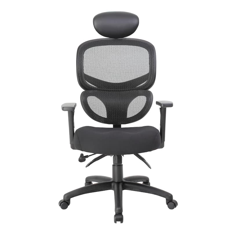 Samy Multi-Function Task Chair, Headrest, Black Mesh, SereneSoft Padding