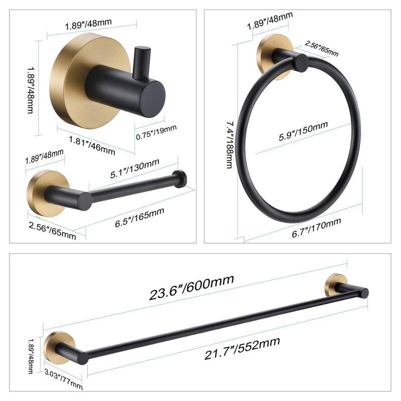 ANZZI 4-Piece Matte Black & Satin Brass Bathroom Accessories Set