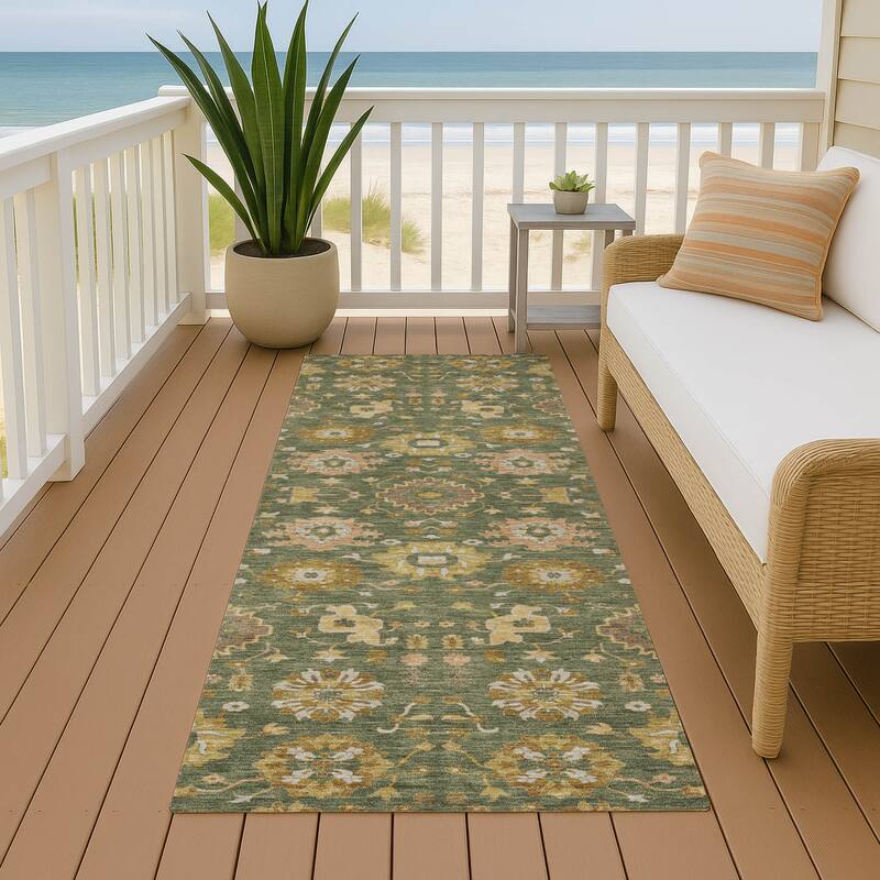 Machine Washable Indoor/ Outdoor Global Durango Chantille Rug - Olive - 2'3" x 7'6"