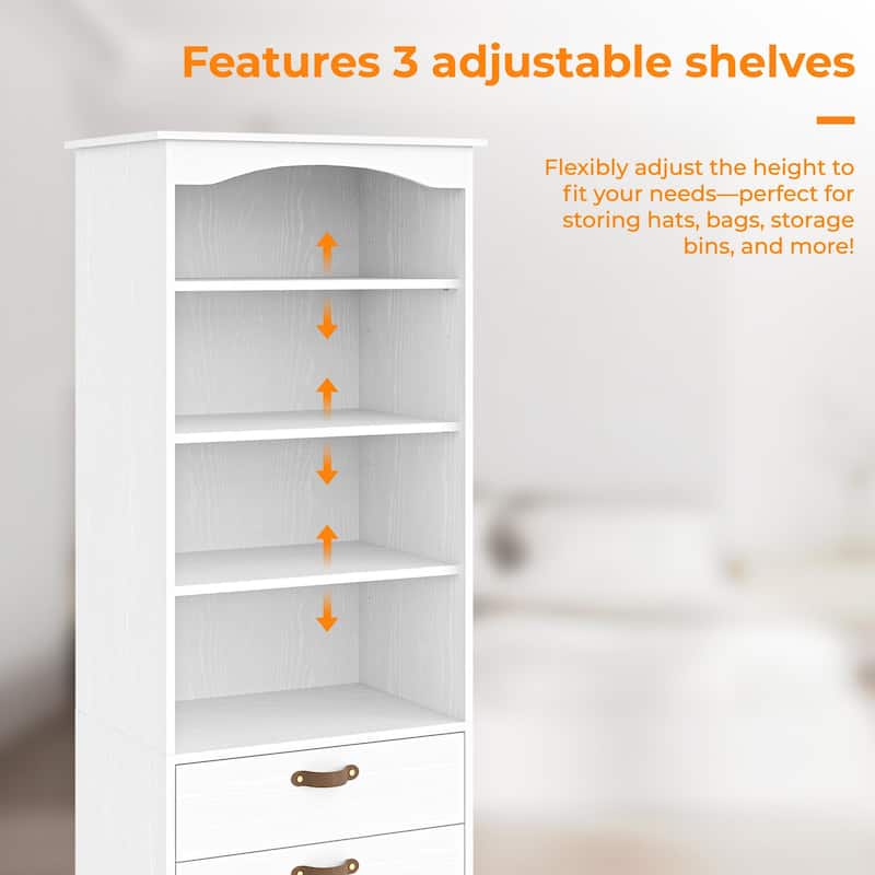 23.6"-149.6" W Modular Closet System, 2-12FT Walk-In Closet Organizer with 4 Expandable Rods and Drawers - 76.6'' H X 15.7'' D