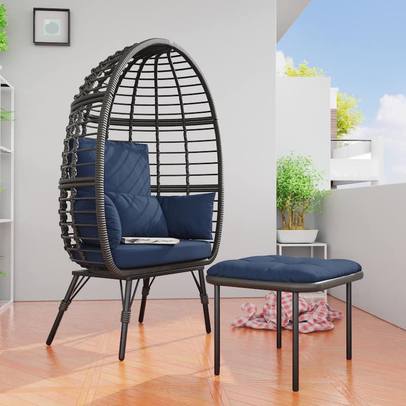 Cozywor Patio Indoor/Outdoor Egg Lounge Chair with Ottoman and Cushions