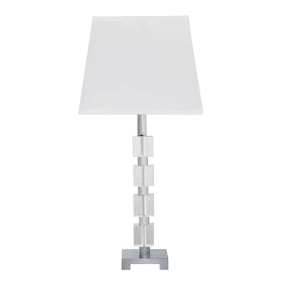 25'' Clear Crystal Geometric Table Lamp with White Cotton Shade - 5.3" x 13.5" x 25"